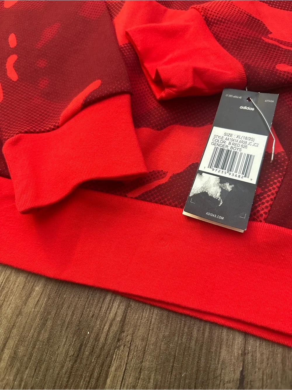 Adidas Regular Fit School Cotton Blend Hoodie Boys Size XL Red Camouflage
